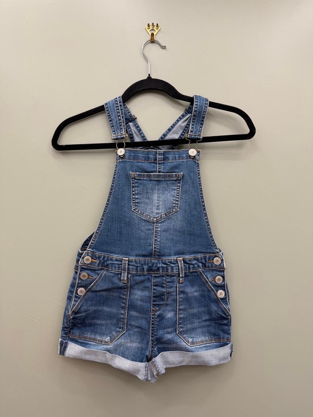 SO Y2K Denim Overall Shorts Size 12 Cuffed Bib Shortalls Festival Boho